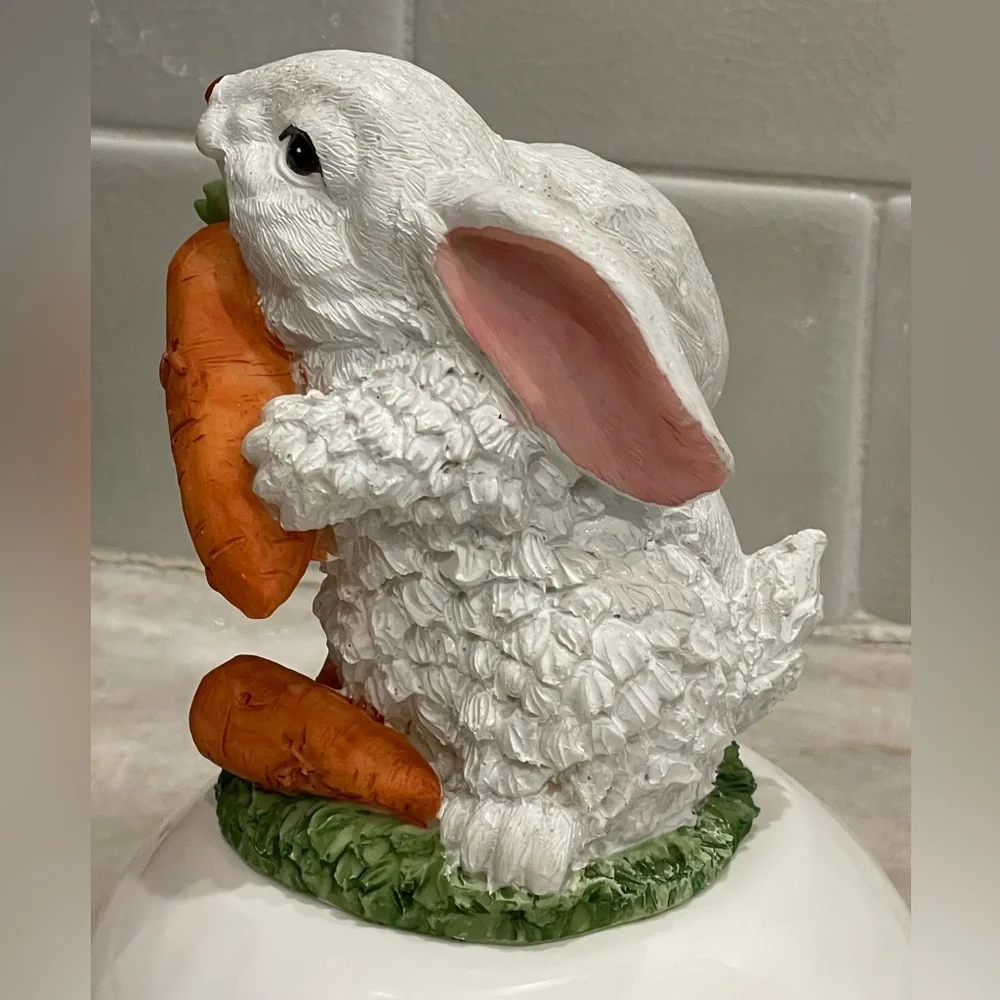 Cute rabbit with carrots statute - rabbit sparkles in light (see video)